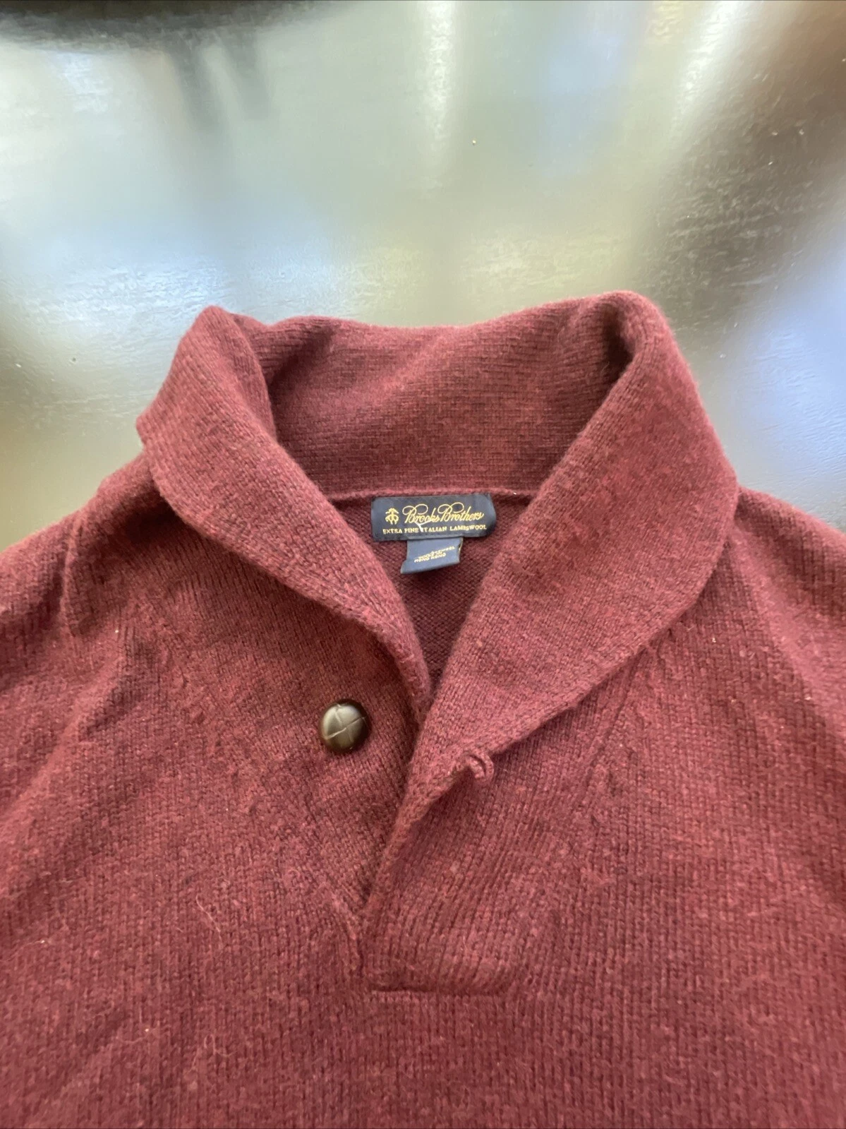 EUC Brooks Brothers Lambs Wool Sweater Men's Large Button Mock Neck Knit Maroon