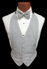 Men's Fumagalli Silver Tuxedo Vest with Bow Tie Pocket Square Big Tall 5XL