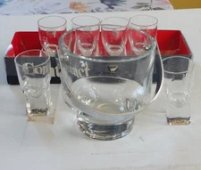 MCM Modern Orrefors Koppel Tapered Ice Bucket & 6 MIB Arabia Contact Shot Glass