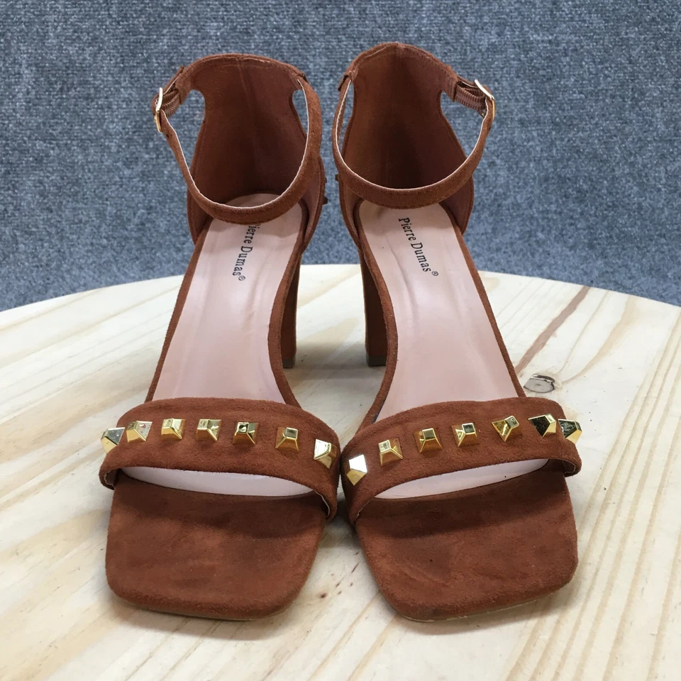 Sandalias Pierre Dumas para mujer 9 M Ariana correas al tobillo marrón imitación cuero tachonado Foto 4 de 4