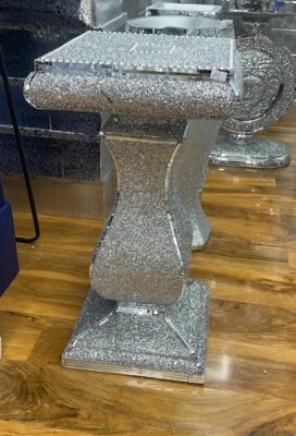 New Style End Table 4 Large 40x60cm Crushed Diamond Crystal Sparkly Silver