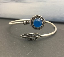 Chalcedony Gemstone 925 Silver Plated Ethnic Adjustable Cuff Bangle New 3363