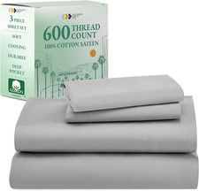 Luxury Twin XL Cotton Sheet Set - 600 TC Deep Pocket Light Grey Sateen