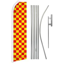 "RED & YELLOW CHECKERED" Advertising Super Flag & Pole Kit check checker
