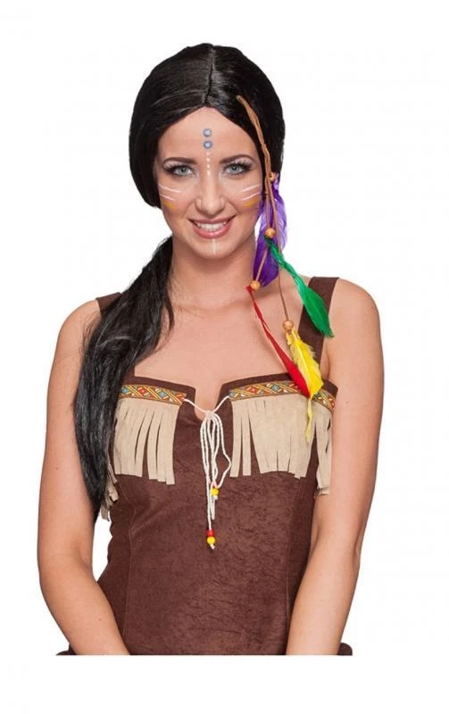 Indianer Apache Indianerperücke Feder Indianerin Perücke Squaw Kostüm Kleid Dame - Bild 1 von 1
