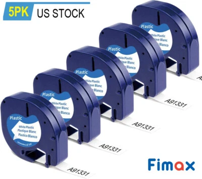 LABELIFE 5Pcs Compatible Dymo LetraTag Refill 91331 12mm White Plastic Label Tape LT-100H