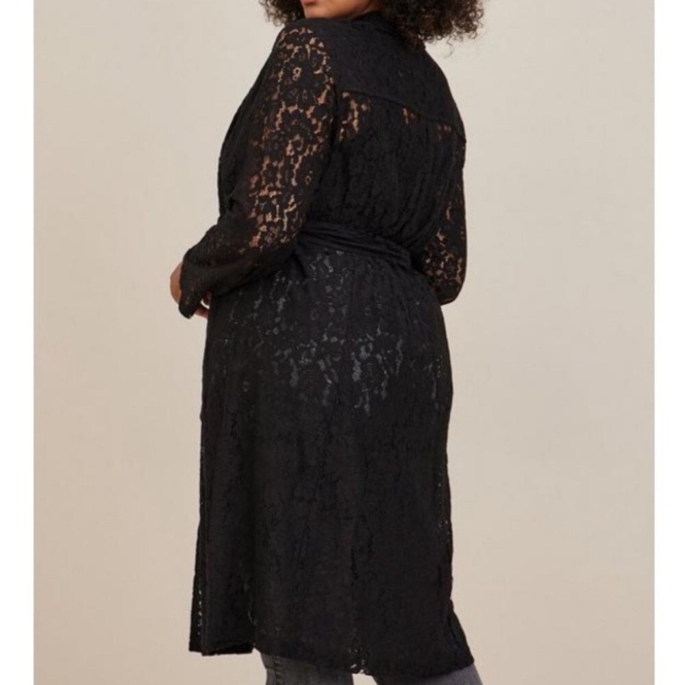 TORRID Floral Lace Sheer Open Duster Trench Coat Black 1X 14-16