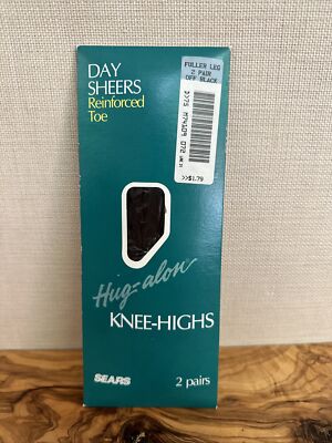 Vintage Hug-Alon Sears Day Sheers Knee High Fuller Leg Off Black 2 Pairs