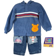 Vintage Disney Winnie The Poo Outfit Unisex 3T NEW Patchwork Fleece Denim 90s