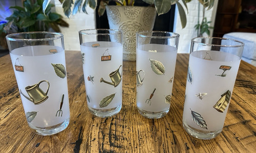 Set of 4 Pfaltzgraff Naturewood Frosted Highball Glasses 16oz Garden Theme