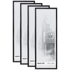 HEART ART 12x36 Black Picture Frames Set of 4 for Posters Wall Decor No Mat