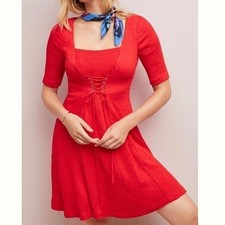 Anthropologie Juliet Red Corseted Lace-Up Fit & Flare Dress Size 8 NWT