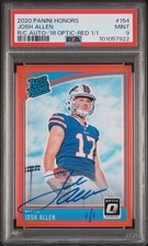 2020 Panini Honors Josh Allen R/C Auto ‘18 Optic-Red Auto  1/1 PSA 9