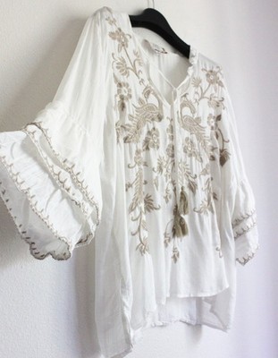 Johnny Was Embroidery Ruffle Sleeve Blouse, Size M, Boho Chic, New