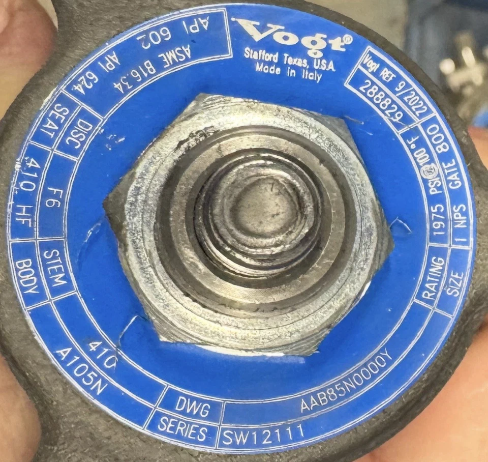 Vogt SW12111 800# Gate Valve 1″ Socket Weld - Image 2 of 2