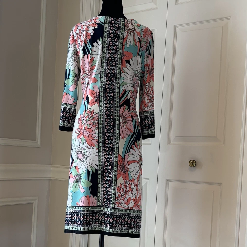 Vestido recto jersey floral London Time talla 8 Y2K informal artístico retro profesor Foto 3 de 4