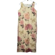 VTG Miss Dorby Floral Dress Sleeveless Sheer Overlay Midi Woman 10 Feminine Boho