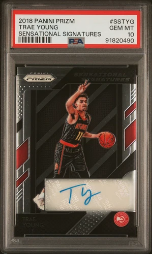 2018 PANINI PRIZM SENSATIONAL SIGNATURES #SSTYG TRAE YOUNG PSA 10 AUTO