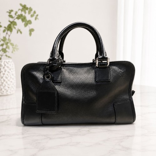 Excellent condition LOEWE Amazona 28 Handbag Leather Black Anagram Standard