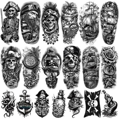 77 Sheets Pirate Temporary Tattoos Adult,Captain Anchor Compass Sailboat Tatt...