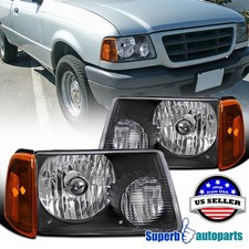 Fits 2001-2011 Ford Ranger XL XLT Black Headlights Amber Corner Lamps Left+Right