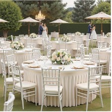 Ivory Spandex Round Tablecloths Cover with Skirt for Wedding Party 5ft -1- Pack