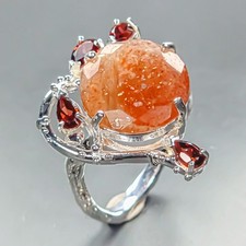 Antique ring 7 ct+ Natural Sunstone Ring 925 Sterling Silver Size 8 /R457202