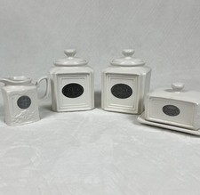 THL French Country Beaded Edge Sugar & Tea Canisters/Creamer/Butter Dish Set