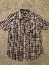 Men’s Prana Slim Fit Short Sleeve Red/Blue Plaid Button Up Size Medium M