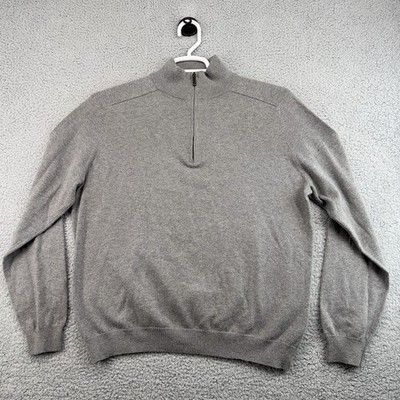 IRIS VON ARNIM GRAY 15% CASHMERE 85% COTTON MENS SWEATER LARGE 1/4 ZIP