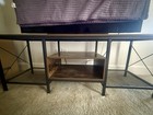 Industrial Wood & Metal TV Stand, Dark Wood, Brown/Black, Open Shelves — photo 3