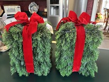 Faux Greenery Christmas Packages With Red Bows Set Of 2 New w/Tags Hobby Lobby