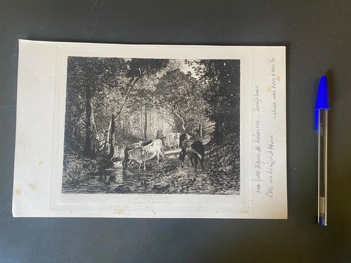 Etching, Maxime LALANNE (after Constant TROYON) - Cows in wood