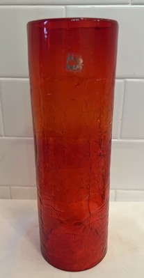 Vintage MCM BLENKO Orange CRACKLE GLASS HURRICANE Candle Lamp Shade