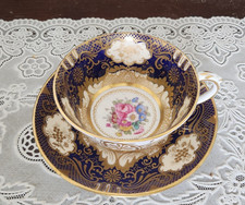 VINTAGE Crown Staffordshire Cobalt Gold Floral Tea Cup Saucer 13727, England
