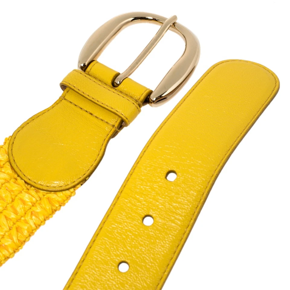Dolce & Gabbana Yellow Leather and Straw Elastic Waist Belt 70 CM - Image 4 of 4