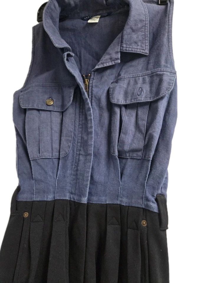 Seattle Gear Women's Romper Blue Cotton Linen Playsuit Colorblock - Image 2 of 4