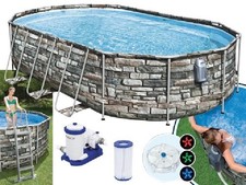 PISCINA OVALE FUORI TERRA STEEL COMFORT PIETRA BESTWAY 610x366xH122 -56719 + POM