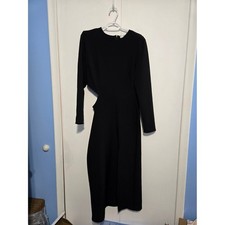 Mango Black Maxi Dress Womens Size 8 Side Cutout Chain Detail Long Sleeve