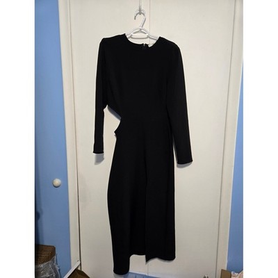 Mango Black Maxi Dress Womens Size 8 Side Cutout Chain Detail Long Sleeve