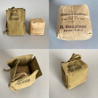 PACK OF 3 ORIGINAL WW2 GERMAN MEDICAL WOUND BANDGAGES IN CANVAS POUCH FIRST AID