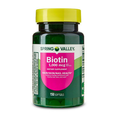 Spring Valley Biotin 1000 mcg 150 Softgels Hair Skin Nails Support Vitamin