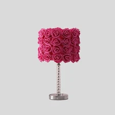 AS 18.25" Red Roses in Bloom Acrylic / Metal Table Lamp