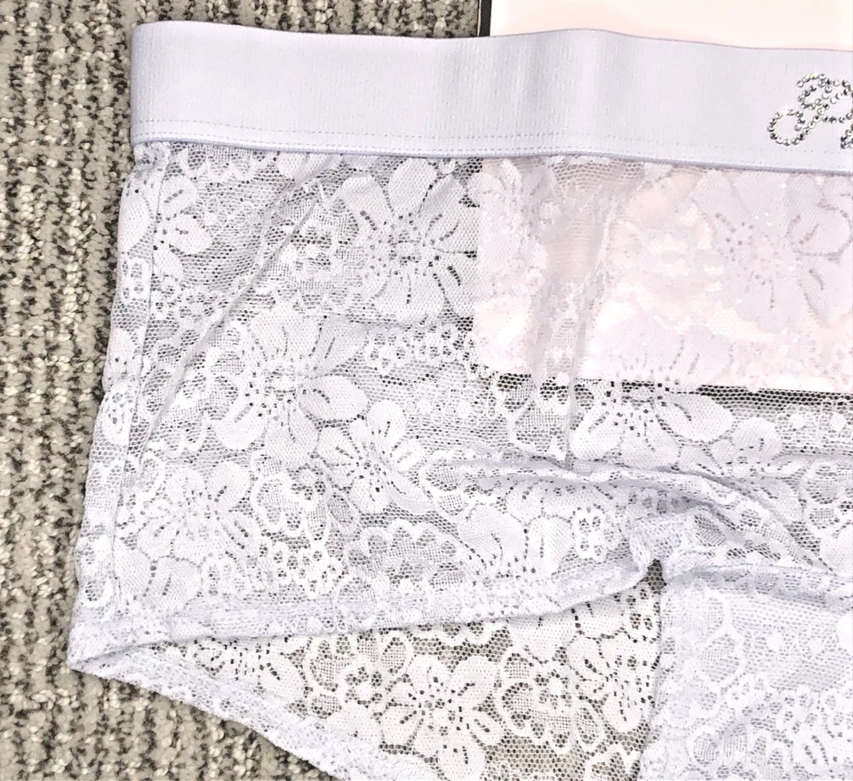 Victoria's Secret PINK NWT XXL Blue Lace Boyshort Panty Logo Rhinestone Bling - Image 4 of 4