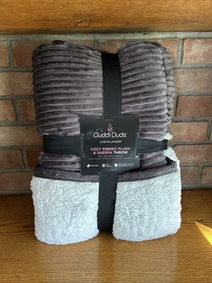 New, Cuddl Duds Blanket - Cozy Plush Sherpa Throw Grey  & White  50'' x 60''