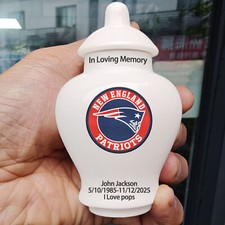 Ceramic Mini Urn   New England Patriots Football Theme, Custom Text