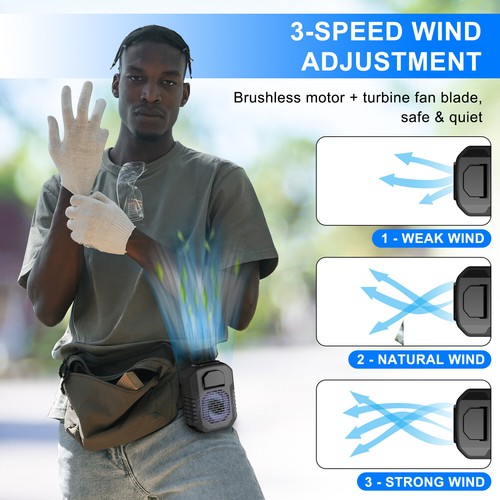 Portable USB Rechargeable 6000mAh Waist Clip Fan 3 Speeds Cooling Work Fan USA - Picture 40 of 42