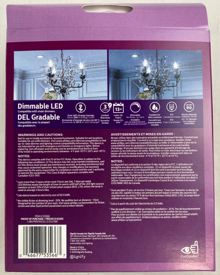 Philips 60W Replacement 5.5W LED daylight Light Chandler Dimmable E12 - Image 4 of 4