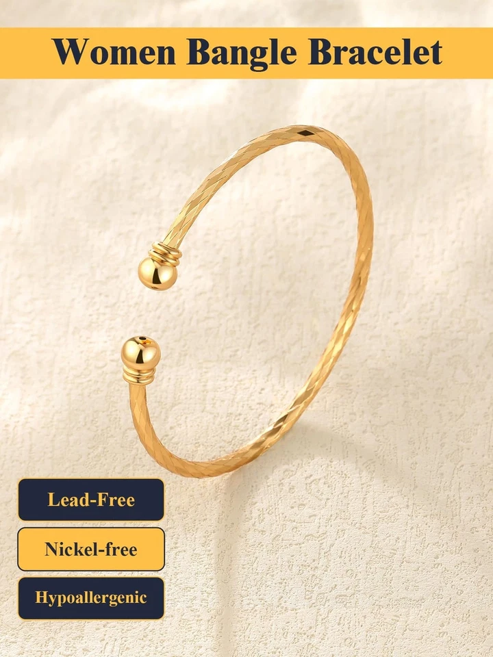 Brazalete Brazalete U7 Unisex Simple Oro Real 18K Platino Plateado Pulseras Finas F... Foto 4 de 4