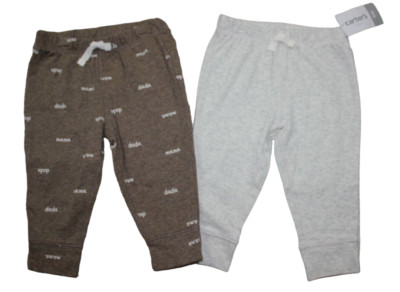 Carter's Baby Boys Pants 2-Pack Layette Brown Gray Mama Dada Size 6M 6 month NWT